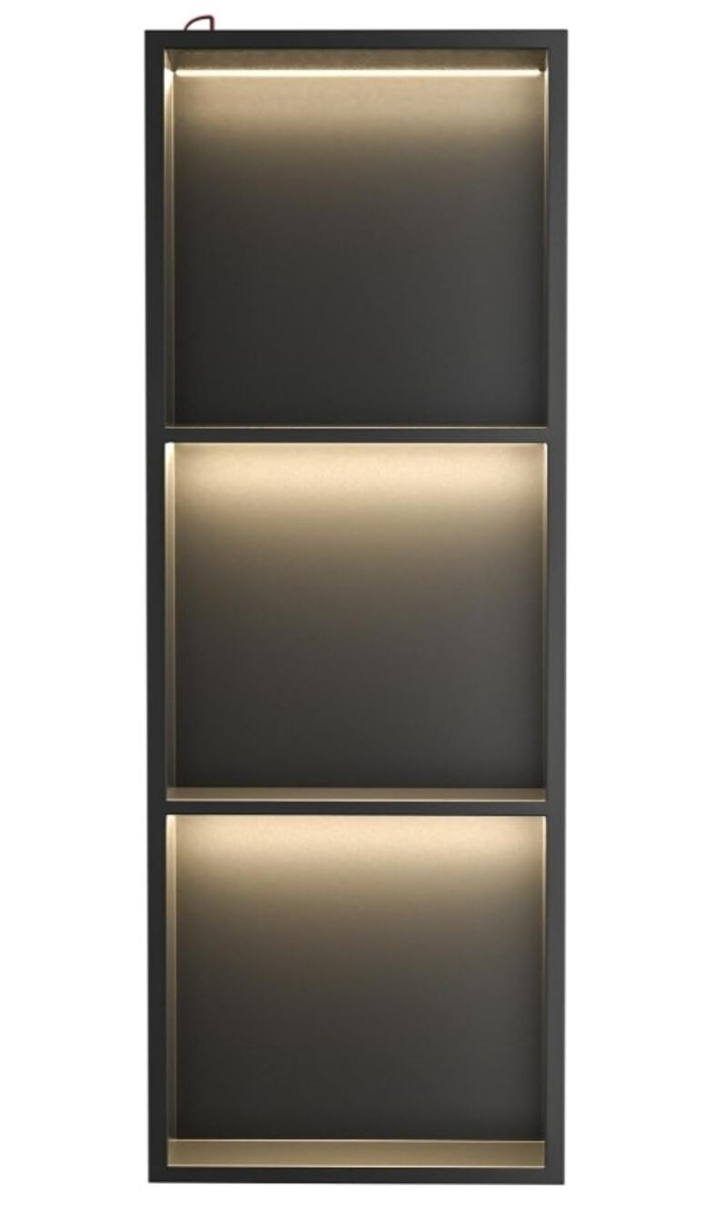 36x12 Black LED Shower Niche Stainless Steel 3 Shelf Recessed